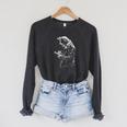 Cat Holds Book Writing Animal Print Motif Drawing Art Cat Raglan Sleeve Sweatshirt Dark Grey Heather