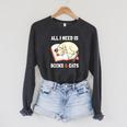 Cat Lovers All I Need Is Books & Cats Book Men Women Kids Raglan Sleeve Sweatshirt Dark Grey Heather