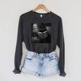 Cat Reading Book Retro Cat Photo Humor Raglan Sleeve Sweatshirt Dark Grey Heather