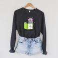 Cats And Books Happiness Cartoon Cat Pun For Women Raglan Sleeve Sweatshirt Dark Grey Heather