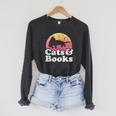 Cats And Books Or Women's Cat And Book Raglan Sleeve Sweatshirt Dark Grey Heather