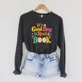 Cheerful Good Day To Read A Book Cozy Warm Bookworm Raglan Sleeve Sweatshirt Dark Grey Heather
