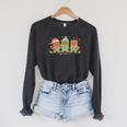 Christmas Library Gingerbread Man Books Lover Bookworm Raglan Sleeve Sweatshirt Dark Grey Heather