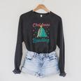 Christmas Is For Reading Books Christmas Tree Books Raglan Sleeve Sweatshirt Dark Grey Heather