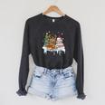 Christmas Tree Snowman Reindeer Book Stack Librarian Raglan Sleeve Sweatshirt Dark Grey Heather