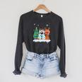 Christmas Tree Snowman Reindeer Book Stack Tee Librarian Raglan Sleeve Sweatshirt Dark Grey Heather