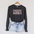 Coffee And Books Sip Then Flip Retro Varsity Reading Raglan Sleeve Sweatshirt Dark Grey Heather