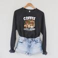 Coffee Cats And Books Cats And Reading Lovers Raglan Sleeve Sweatshirt Dark Grey Heather