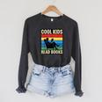 Cool Kids Read Books Retro Reading Vintage Raglan Sleeve Sweatshirt Dark Grey Heather