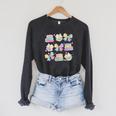 Coquette Bunny Bow Rabbit Teacher Books Easter Retro Raglan Sleeve Sweatshirt Dark Grey Heather