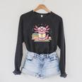 Cute Axolotl Reading Books Cozy Bookworm Fantasy Art Premium Tri-Blend Raglan Sleeve Sweatshirt Dark Grey Heather