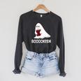 Cute Bookish Halloween Ghost Readers And Book Lovers Raglan Sleeve Sweatshirt Dark Grey Heather