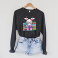 Cute Bunny Reader Rabbit Book Lover Reading Raglan Sleeve Sweatshirt Dark Grey Heather