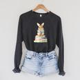 Cute Bunny Reading Book Back To School Easter Raglan Sleeve Sweatshirt Dark Grey Heather Cute Bunny Reading Book Back To School Easter Raglan Sleeve Sweatshirt Dark Grey Heather
