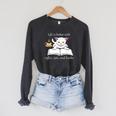Cute Cat Book Reading Coffee Raglan Sleeve Sweatshirt Dark Grey Heather