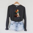 Cute Cat Lovers Book Lovers For Women And Men Raglan Sleeve Sweatshirt Dark Grey Heather