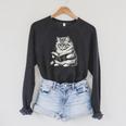 Cute Cat Reading Book Adorable Cats Books Lover Raglan Sleeve Sweatshirt Dark Grey Heather