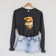 Cute Chick Reading Book Bandana Premium Tri-Blend Raglan Sleeve Sweatshirt Dark Grey Heather