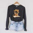 Cute Dog Reading Book Bandana Pup Reader Raglan Sleeve Sweatshirt Dark Grey Heather