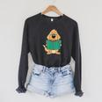 Cute Dog Reading A Human Training Book Dog Raglan Sleeve Sweatshirt Dark Grey Heather