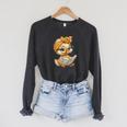 Cute Duckling Reading Book With Raglan Sleeve Sweatshirt Dark Grey Heather
