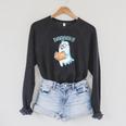 Cute Ghost Book Reading Halloween Teacher Top Men Women Kids Raglan Sleeve Sweatshirt Dark Grey Heather
