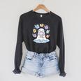 Cute Ghost Reading Books Spooky Magical Tales Witchy Raglan Sleeve Sweatshirt Dark Grey Heather Cute Ghost Reading Books Spooky Magical Tales Witchy Raglan Sleeve Sweatshirt Dark Grey Heather