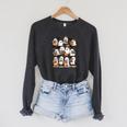 Cute Ghosts Reading Books Smart Book Lover Halloween Raglan Sleeve Sweatshirt Dark Grey Heather