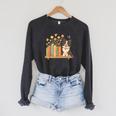 Cute Kawaii Border Collie Dog Books Flowers Raglan Sleeve Sweatshirt Dark Grey Heather Cute Kawaii Border Collie Dog Books Flowers Raglan Sleeve Sweatshirt Dark Grey Heather
