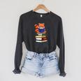 Cute Kawaii Kids Reading Books Glasses Red Panda Lover Raglan Sleeve Sweatshirt Dark Grey Heather