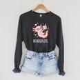 Cute Kawaii Readsolotl Axolotl Reading Book Pun Raglan Sleeve Sweatshirt Dark Grey Heather