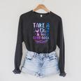 Cute Mermaid Librarian Teacher Dive Into A Good Book Reading Raglan Sleeve Sweatshirt Dark Grey Heather