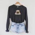 Cute Pug Dog Reading Book Love To Read Raglan Sleeve Sweatshirt Dark Grey Heather