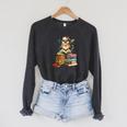 Cute Reading Chicken With Glasses Books Bookworm Reader Raglan Sleeve Sweatshirt Dark Grey Heather