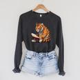 Cute Tiger Is Reading a Book Reading Tiger Raglan Sleeve Sweatshirt Dark Grey Heather Cute Tiger Is Reading a Book Reading Tiger Raglan Sleeve Sweatshirt Dark Grey Heather