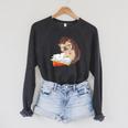 Cute Wildlife Forest Animal Bookworm Book Reading Hedgehog Raglan Sleeve Sweatshirt Dark Grey Heather