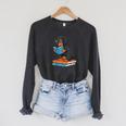 Dachshund Dog With Glasses Reading Book Librarian Raglan Sleeve Sweatshirt Dark Grey Heather