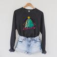 Dear Santa Books Only Christmas Book Tree Raglan Sleeve Sweatshirt Dark Grey Heather