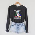 Distracted By Cats Coffee And Books Raglan Sleeve Sweatshirt Dark Grey Heather