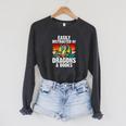 Dragon Reading Book Retro Vintage 80s Library Bookworm Raglan Sleeve Sweatshirt Dark Grey Heather