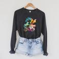Dragons And Books Watercolor Fantasy Dragon Lover Theme Raglan Sleeve Sweatshirt Dark Grey Heather