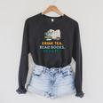 Drink Tea Read Books Be Happy s For Book Lovers Raglan Sleeve Sweatshirt Dark Grey Heather
