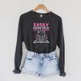 Easily Distracted By Cats Books Bookworm Women Girls Kids Performance Raglan Sleeve Sweatshirt Dark Grey Heather