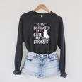 Easily Distracted By Cats And Books Cat Lover Raglan Sleeve Sweatshirt Dark Grey Heather