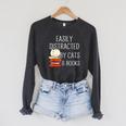 Easily Distracted By Cats And Books Cute Book Lover Raglan Sleeve Sweatshirt Dark Grey Heather