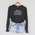 Easily Distracted By Dragons And Books Men Women Books Lover Raglan Sleeve Sweatshirt Dark Grey Heather