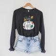 Fall Bookshelf Pumpkin Autumn Reading Raglan Sleeve Sweatshirt Dark Grey Heather