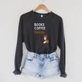 Fox Books Coffee Foxes Women Fox Graphic Cute Fox Lovers Raglan Sleeve Sweatshirt Dark Grey Heather