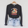 My Weekend Is Fully Booked Cute Cat Book Lover Dad Joke Raglan Sleeve Sweatshirt Dark Grey Heather