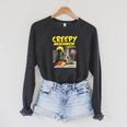 FUNNY Creepy Neighbor Comics Parody Horror Comic Book Raglan Sleeve Sweatshirt Dark Grey Heather